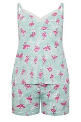 YOURS Plus Size Green Flamingo Print Pyjama Set | Yours Clothing 5
