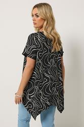 YOURS Plus Size Black Swirl Hanky Hem Top | Yours Clothing 2