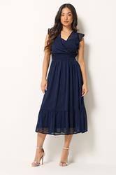 PixieGirl Petite Women's Navy Blue Dobby Maxi Dress | PixieGirl 1