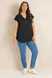 EVANS Plus Size Black Zip Front Blouse | Evans 1