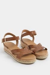Brown Plaited Wedge Sandals In Wide E Fit