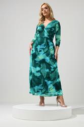 YOURS LONDON Plus Size Green Abstract Knot Front Dress | Yours Clothing 1