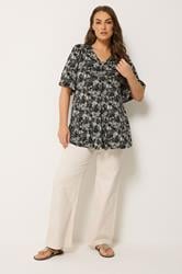 YOURS Plus Size  Black Palm Leaf Pleat Front Top | Yours Clothing 1