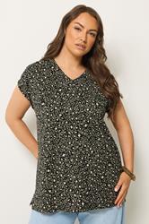 YOURS Plus Size Khaki Green Leopard Stud Pocket T-Shirt | Yours Clothing 3
