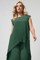 YOURS LONDON Plus Size Green Pleated Top | Yours Clothing 3