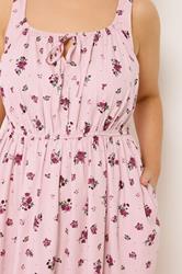 YOURS Plus Size Pink Floral Linen Milkmaid Dress | Yours Clothing 4