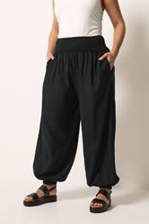 YOURS Plus Size Black Balloon Shirred Waist Trousers | Yours Clothing 3