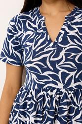 M&Co Petite Navy Blue Abstract Print Tiered Cotton Maxi Dress | M&Co 4