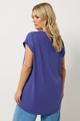 YOURS Plus Size  Purple V-Neck Basic T-Shirt | Yours Clothing 2