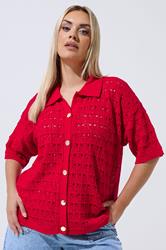 LIMITED COLLECTION Plus Size Red Crochet Shirt | Yours Clothing 3