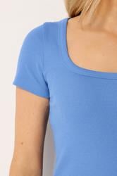 LTS Tall Women's Sky Blue Square Neck Ribbed T-Shirt | Long Tall Sally 4