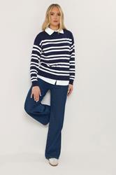 LTS Tall Women's Navy Blue Stripe 2-In-1 Jumper | Long Tall Sally  1