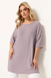 YOURS Plus Size Purple Ribbed Oversize T-Shirt | Yours Clothing 3