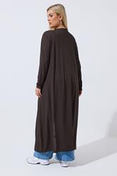 LIMITED COLLECTION Plus Size Chocolate Brown Ribbed Maxi Cardigan | Yours Clothing 2