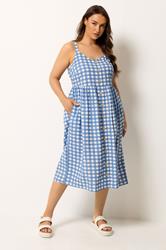YOURS Plus Size Blue Gingham Linen Dress | Yours Clothing 1