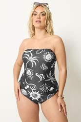 YOURS Plus Size Black Celestial Bandeau Swimsuit | Yours Clothing 1