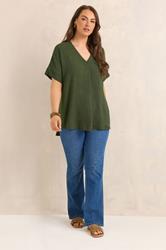 EVANS Curve Olive Green Front Pleat Blouse | Evans 1