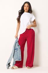 PixieGirl Petite Women's Pink & Red Stripe Wide Leg Trousers | PixieGirl 3