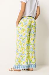 PixieGirl Petite Women's Yellow Lemon Print Wide Leg Trousers | PixieGirl 2
