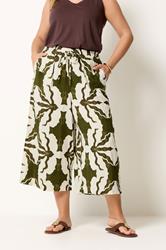 YOURS Plus Size White & Green Tile Print Wide Leg Culottes | Yours Clothing 3