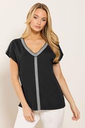 M&Co Black Contrast Trim Cotton Short Sleeve T-Shirt | M&Co 3