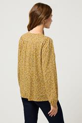 M&Co Mustard Yellow Floral Print Cotton Blouse | M&Co 4