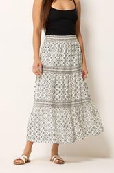 M&Co Petite White Aztec Tiered Maxi Skirt | M&Co 3