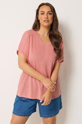 YOURS Plus Size Pink Linen Look T-Shirt | Yours Clothing 3