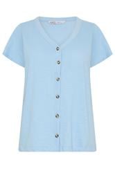 M&Co Petite Blue Cotton Frill Sleeve Shirt | M&Co 5