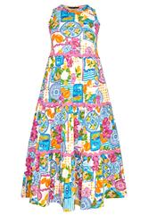 YOURS Curve White & Blue 'Mediterranean' Print Tiered Maxi Dress