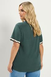 YOURS Plus Size Green Metallic Crochet Trim T-Shirt | Yours Clothing  2