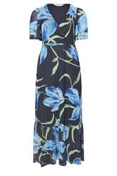 YOURS LONDON Curve Navy Blue Floral Wrap Ruffle Hem Dress
