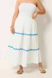 YOURS Plus Size White Wavy Detail Tiered Maxi Skirt | Yours Clothing 3