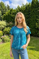 M&Co Blue Mixed Patchwork Print Cotton Scoop Neck Top | M&Co 3