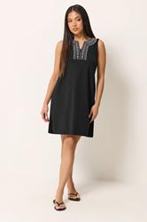 M&Co Petite Black Embroidered Neck Cotton Midi Dress | M&Co 2