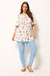 YOURS Plus Size White Floral Peplum Blouse | Yours Clothing  1