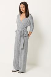 PixieGirl Petite Women's Set Grey Marl Wrap Top & Wide Leg Trousers | PixieGirl 1