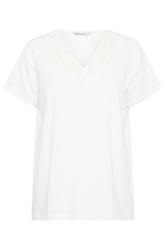 M&Co White Lace Trim V-Neck Cotton T-Shirt