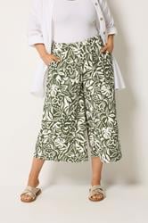 YOURS Plus Size Khaki Green Leaf Print Culottes | Yours Clothing 3