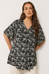 YOURS Plus Size  Black Palm Leaf Pleat Front Top | Yours Clothing 3