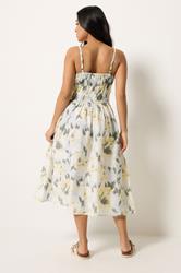PixieGirl Petite Women's Grey Abstract Print Midi Dress | PixieGirl 2