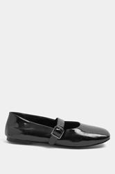 Black Patent Buckle Detail Mary Jane Flats In Wide E Fit | Yours Clothing 3