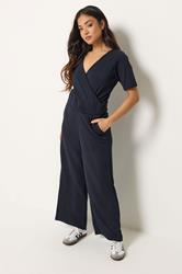 PixieGirl Petite Navy Blue Short Sleeve Wide Leg Jumpsuit | Pixie Girl 3