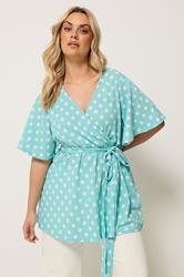 YOURS Plus Size Blue Polka Dot Print Wrap Top | Yours Clothing 3