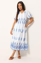 M&Co Petite White & Blue Broderie Cotton Dress | M&Co 3