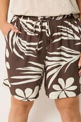 YOURS Plus Size Brown Tropical Print Shorts | Yours Clothing 5