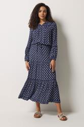 M&Co Navy Blue Aztec Print Tiered Maxi Skirt | M&Co 2
