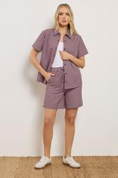 LTS Tall Women's Set Burgundy Red Stripe Cotton Shirt & Shorts | Long Tall Sally 2