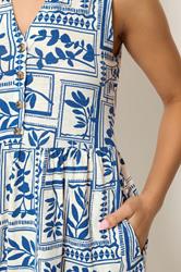M&Co Petite Blue Leaf Print Sleeveless Cotton Midi Dress | M&Co 4