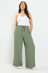 YOURS Plus Size Khaki Green Wide Leg Trousers | Yours Clothing 1